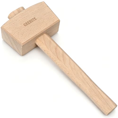 Image of GREBSTK Unfinished Solid Beech Wood Mallet for Home Bartending & Workshop | Unfinished Natural Wood, Sweat-Absorbing Non-Slip Grip, Raw Tactile Texture, No Varnish or Oil, Precise Control for Tasks