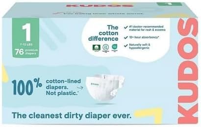 Image of Kudos Chlorine Free Premium Diapers, Cotton-Lined, Size 1, 76 Count, 7-12 lbs (1 Pack)