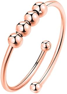 フィジェット不安リング レディース メンズ 調節可能 オープンリング スピナー フィジェットリング ビーズ ストレス解消 回転可能 心配リング プレゼント (ローズゴールド)