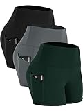 CADMUS Women's High Waist Yoga Shorts Spandex Running Side Pockets,3 Pack,16#,Grey & Black & Dark...