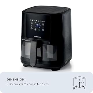 Ariete 4626 Friggitrice ad aria 6L, 1300 W, Capacità 6L, Capacità di cottura 2,5kg, 8 programmi preimpostati, Temperatura fino a 200°, Cestello trasparente, BPA Free, Nero