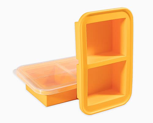 MT.BAY (2 Pack) 2 Cup Silicone Freezer Containers For Soup, Pasta Sauce, Leftovers, Broth & More Reusable BPA Free Non Plastic Food Storage Freezing Ice Trays With Lids & Measurement Lines (2 Pack)