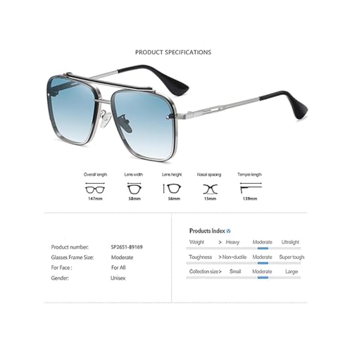 Lunettes de soleil tendance monture large bicolore dégradée colorée métal