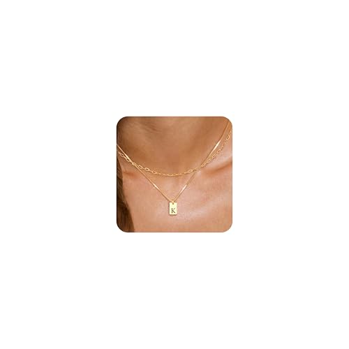 Collier initiale femme pendentif lettre carrée personnalisé en or 14 carats idée cadeau tendance