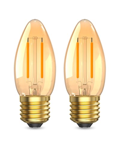 Klarlight E27 Large Screw Candle Light Bulbs,2.5 Watt E27 Screw Bulb Warm White 2200K,C35 Vintage Light Bulbs Equivalent 20W,Amber Screw Bulbs for Lamps,Non-Dimmable,2-Pack