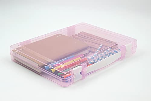 Suituts 3 Pack Plastic Portable Project Case With Handle, Scrapbook Paper Storage Organizer Case, Art Craft Container Case Box, Plastic File Case For Document, Magazines Photos(14.2X10.6X2.2 Inch) #TOP5