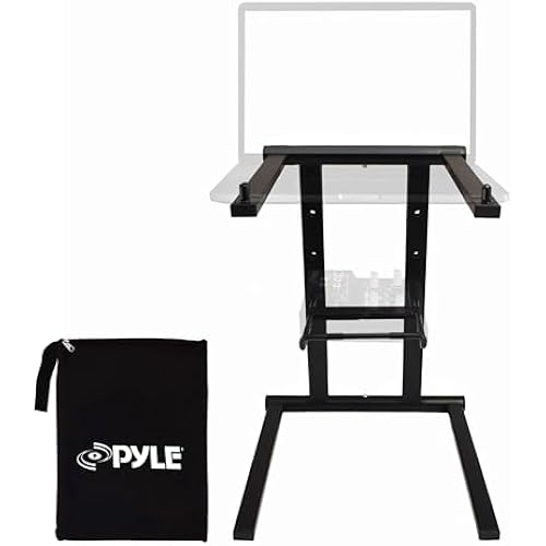 Pyle Portable Folding Laptop Stand - Foldable Laptop Stand with Adjustable Height, Secondary Accessory Tray for iPad, Tablet, DJ Mixer, Workstation, Gaming, Home Use and Carrying Bag Included