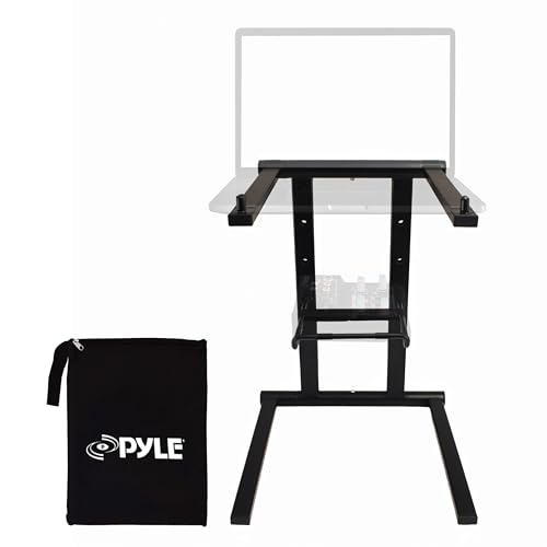 Pyle Portable Folding Laptop Stand - Foldable Laptop Stand with Adjustable Height, Secondary Accessory Tray for iPad, Tablet, DJ Mixer, Workstation, Gaming, Home Use and Carrying Bag Included by Pyle - Used condition - US$19.20