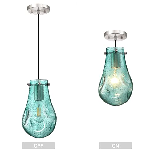 Dolaimi House 1 Light 3 Pack Hanging Pendant Light Fixtures Brushed Nickel Finish,Ancient Green Seeded Glass Farmhouse Over Kitchen Island Sink Ceiling Lighting #TOP1