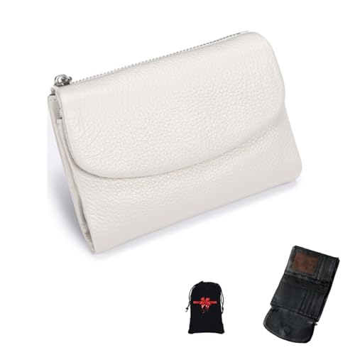 Precious Wallet, Unisex Pebble Leather Wallet, Relevantk Anti-Theft Blocking System Protects Your Data + Phone Compartment (White)