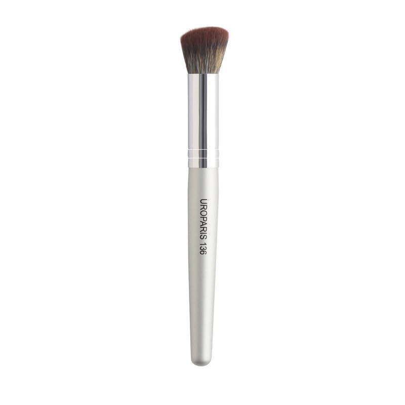 uroparis 136 contour brush for face makeup | small contouring brush with wooden handle | synthetic bristles,brass accents - silver (1 piece)