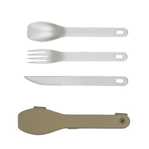【燕三条製】選べる各4色 アルミカトラリーセット 携帯用ナイフ、フォーク、スプーンセット 樹脂ケース お弁当 キャンプ アウトドア マイカトラリー Made in Japan (ケース:オリーブ, カトラリー:シルバー)