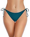 Holipick Teal Bikini Bottoms for Women String Bathing Suit Bottom with Moderate Coverage Low Waist Swim Bottom S