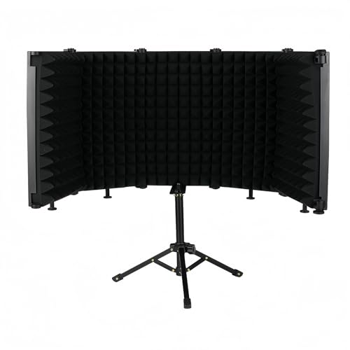 BAVBAVリフレクションフィルター スタンド 防音マイク マイク 防音 ボーカル録音 放送用リフレクション フィルター マイクスタンド設置型 卓上設置マイク 防音 吸音材 シールド 吸音研究所 (五つ折り,防音カバー + 高さ調整不可の三脚スタンド)