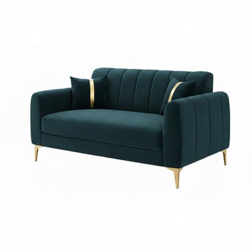 Image of Hermione Luxe Velvet-Suede Fabric 3 Seater + 2 Seater Sofa Set | Golden Legs | Comfortable & Spacious Seating | Modern Sofa Set for Living Room - Green Teal