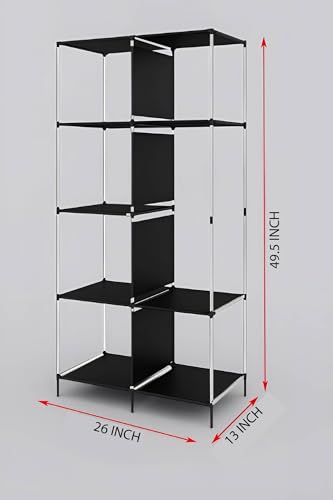 Image of Maison & Cuisine Collapsible Wardrobe Clothes Almira, 1 Hanging Space, 6 Shelves, 1 Side Pocket (Non-Woven Fabric, 76x38x145cm) (Purple)