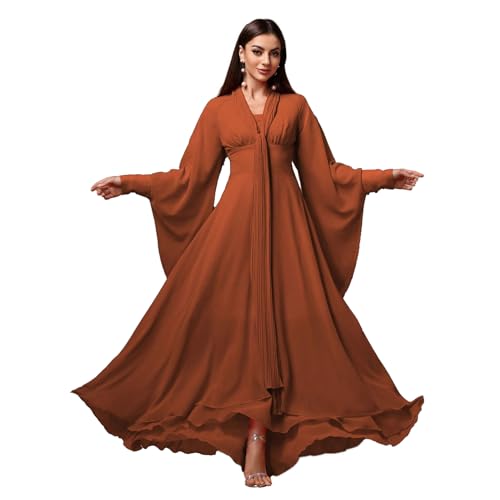 Image of TOLEEN Casual Dresses for Women Long Sleeve Flowy Swing Chiffon Maxi Dresses, Medium, Darkred-805