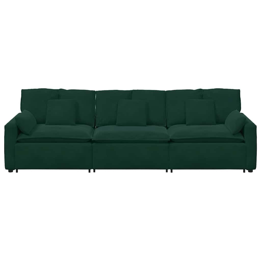 Sofá modular verde oscuro con cojín, tela de terciopelo, 324 x 105 x 64 cm, marco de metal, elemento de montaje de 3 piezas, para salón, salón y cine en casa