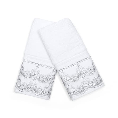 Kit Social (Lavabo) 2 Peças com Renda 30cm x 50cm em Algodão Egípcio 500g/m² Buettner Luana Branco