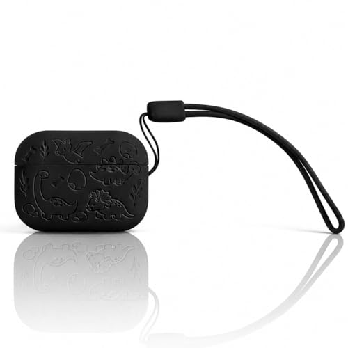 Image of Emoh Roced Case for Airpods Pro 3 with Keychain,Silicone Flower Engraved Cases Compatible with Apple AirPods Pro 3rd Generation 2025, Anti-Scratch, Protective Case Cover (Black, for AirPods pro 3)