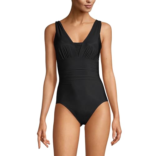 Lands' End Womens Slender Suit Grecian One Piece Swimsuit Black Regular 12