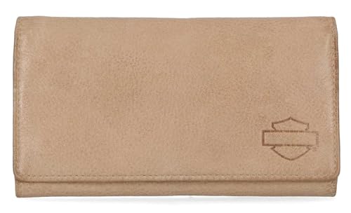 Harley-Davidson Men's Bar & Shield Washed Leather Tri-Fold Trucker Wallet, Brush