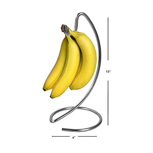 Freestanding Banana Holder, By Home Basics (Satin Nickel) | Metal Banana Hanger | Banana Tree Hanger With Hook And Base For Countertop And Table #TOP6