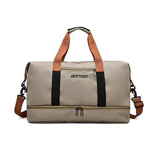 FANDARE Reisetaschen Handgepäck Duffel Tasche Sporttasche Übernachtung Sporttasche Tote Handtasche Damen Herren Weekender Tasche Kliniktasche Schwimmtasche Trainingstasche mit Schuhfach Khaki