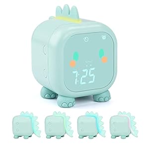 Sveglia Digitale a LED per Bambini, Sveglia da Comodino Silenziosa con Temperatura Interna, con Funzione di Snooze Luce Notturna Colorata Temporizzata, per Camera da Letto Ufficio (Verde)