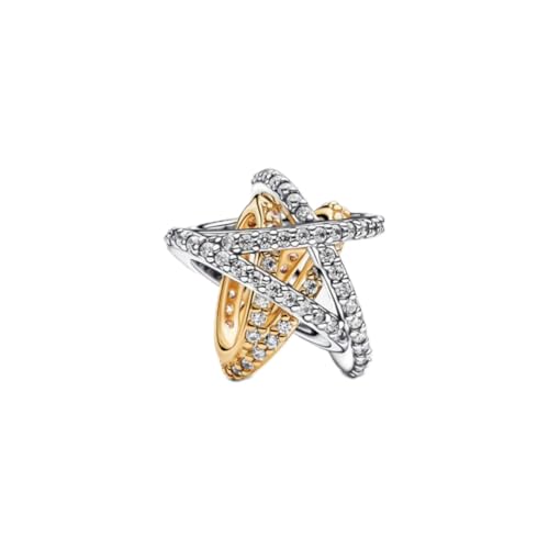 Csenyuer Gold Plating Sparkling Crossover Star Bead Charm 925 Sterling Silver Pendant,Jewellery Beads Gifts for Women Bracelet Necklace