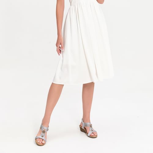 Goldnut Women's Dressy Comfortable Low Wedge Heels Sandals for Women Ankle Strap Elastic Flower Rhinestones