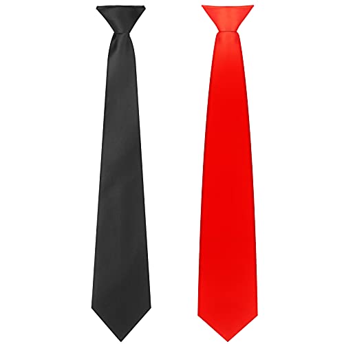 Neer 2 Pieces Mens Clip on Ties 20 Inches Solid Color Clip on Ties Pre Tied Neckties for Office Uniforms(Red Black)