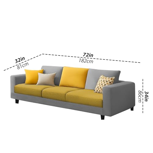 Image of Galib 3 Seater Sofa Set for Living Room (Yellow Grey Fabric) Premium Fabric Sofa Set