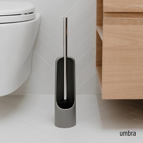 Image of Umbra 023274-918 Touch Open Back Hideaway Holder - Durable, Slim, Plastic & Metal Toilet Bowl Cleaner with Rubber Finish-Soft and Dense Brush Bristles - Removes All Stubborn Stains, Grey (Pack of 3)