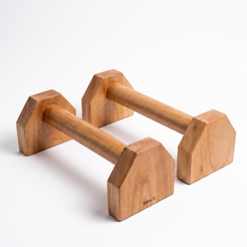 Image of YATTA-X Handcrafted Mahogany Wooden Parallettes for Calisthenics | Large Size Strong Push up Bar for Home | Turned Wooden Push up Stand & Grip Supports | For Men and Women | 34 cm x 12 cm