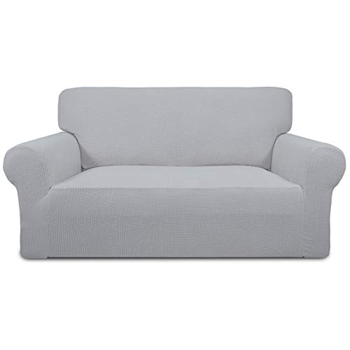 Easy-Going Stretch Sofa Slipcover Couch Sofa Cover Furniture Protector Soft with Elastic Bottom for Pets Kids Children Dog Spandex Jacquard Fabric Small Checks (Medium XL, Silver Gray) by Easy-Going - Used condition - CA$31.13