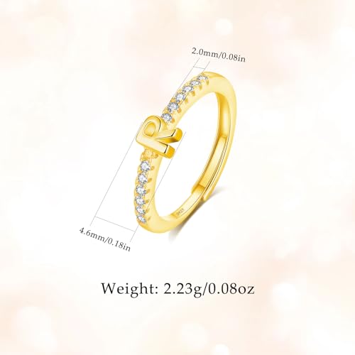 Bague initiale R en argent 925 doré, un bijou monogramme empilable et ajustable de haute qualité - 6