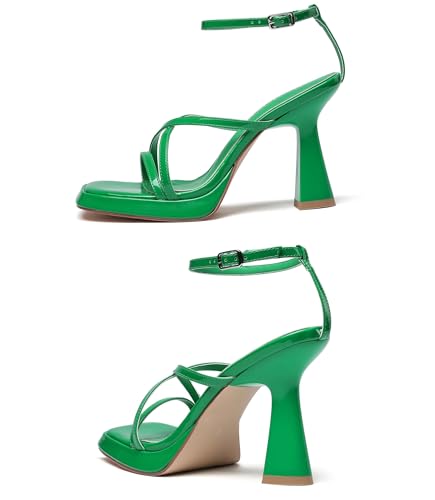 Image of Reitoye Strappy Heels for Women Platform Chunky Square Toe Heeled Sandals | Women's Heeled Sandals,Block High Heel,Adjustable Ankle Strap,All-Day Comfort Non-slip Sole,Party,Wedding,Prom Heels Shoes