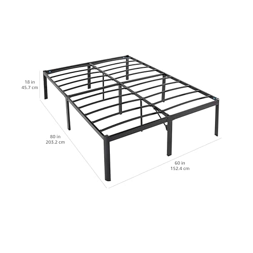 Image of Amazon Basics Heavy-Duty Non-Slip Bed Frame with Steel Slats, 18 inch Height for Storage Space, Sturdy Support for Mattress, Easy Assembly, Queen, Black