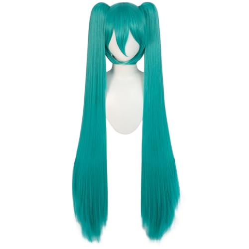 Soyusunny Long Double Clip Ponytails Hatsune Miku Cosplay Wig Costume for Women Girls (Green)