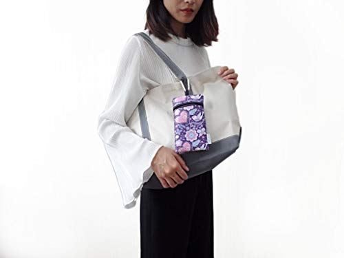 Image of Tainada Neoprene Neck Cell Phone Sleeve Bag Pouch w /Clip (Purple Floral) | Tainada small shockproof water-resistant, lightweight cellphone pocket holder carrier, w / adjustable lanyard and carabiner