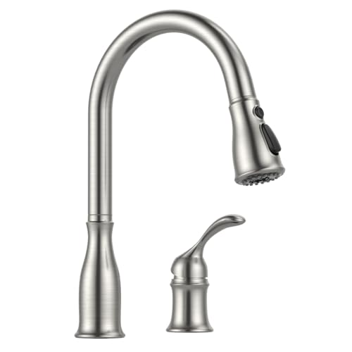 APPASO 2 Hole Kitchen Faucet with Pull Down Sprayer, Stainless Steel Brushed Nickel Commercial Kitchen Sink Faucet with Side Single Handle, APS278BN