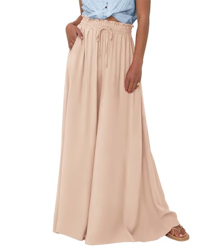 BTFBM High-Waisted Wide-Leg Palazzo Pants (Solid Beige)