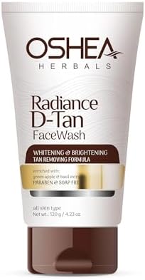 Oshea Herbals Radiance DTan Face Wash for Women & Men | Deep Cleansing with Tan Removal Formula | Reduces Dullness & Controls Sebum | Enriched with Green Apple Extracts | All Skin Types - 120g