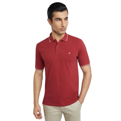 Image of Raymond Men's Modern Fit Solid Pattern Pure Cotton Polo Neck Half Sleeve Casual T-Shirt