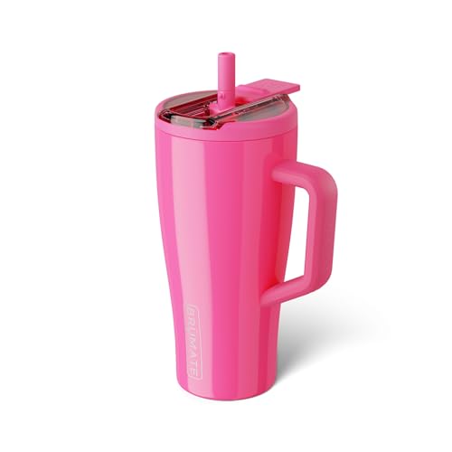 BrüMate Era Flip 30oz Tumbler with 100% Leakproof Covered Straw Lid | Hygienic Covered Straw | Insulated Stainless Steel Water Bottle with Handle | Cup Holder Friendly | BPA-Free (Neon Pink)