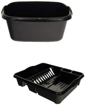 JMS we create smile [Set of 2] Plastic Kitchen Large Dish Drainer with Rectangular Washing Up Bowl (Midnight Black)