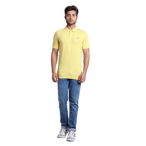 Image of Park Avenue Men's Pure Cotton Print Pattern Slim Fit Rib Collar Polo Neck Half Sleeve Casual T-Shirt