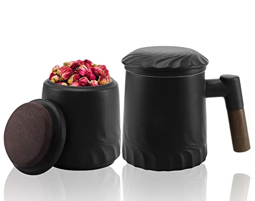 WANGIRL Tasse à thé en Porcelaine avec Infuseur et Couvercle, avec Boîte à thé en Céramique et Coffret Cadeau Emballé, Grande Mug 400ml avec Filtre thé pour thé en Vrac (Color : Black) Cover