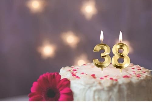 Image of Number Candles 3 inch for Birthday, Valentines Day Celebration, Theme Party, Bridal Shower Decoration Gold (Numerical No 38 or 83)